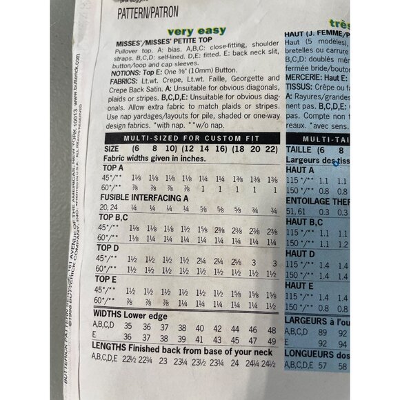 Butterick 5487 Sewing Pattern Sizes 12 14 16 Tops Sleeveless Multi Style CUT - Picture 3 of 6